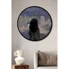 Dekoratif Modern Sanat Dalgalara Bakan Kadın Duvar Tablo Ahşap Yuvarlak Tablo