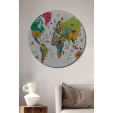 Teona Ahşap Türkçe Dünya Haritası Eğitici-Öğretici Sembollü Bayraklı Ahşap Tablo Yuvarlak Duvar Tablo