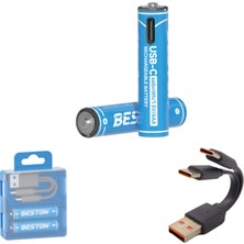 Beston USB Type-C Kablo ile Şarj Edilebilir Lityum 2'li Ince Pil 1.5V Aaa / 2220 Mwh – 150MAH