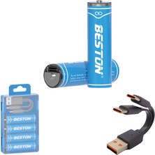 Beston USB Type-C Kablo ile Şarj Edilebilir Lityum 4'lü Kalem Pil 1.5V Aa / 2220 Mwh – 500MAH