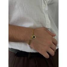 Arvens Gold Siyah Taş Erkek Zincir Kadın Bileklik Paslanmaz Çelik Unısex Kararmaz