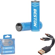 Beston USB Type-C Kablo ile Şarj Edilebilir Lityum 2'li Kalem Pil 1.5V Aa / 2220 Mwh – 500MAH
