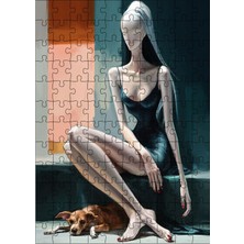 Ekart Ahşap Mdf Puzzle Yapboz Siyah Elbiseli Kadın ve Köpek 120 Parça 25*35 cm