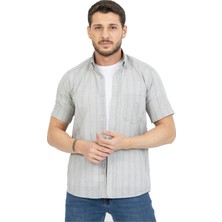 Varetta Erkek Gri Çizgili Pamuklu Cepli Kısa Kollu Gömlek