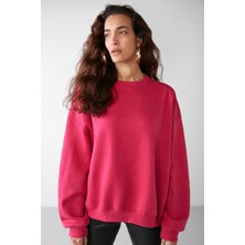 Grimelange Vaneltına Kadın Bisiklet Yaka Içi Polarlı Oversize Fit Basic Pembe Sweatshirt