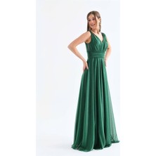 Dip Moda Kadın Astarlı Sim Detaylı Uzun Abiye Elbise Dpms9223