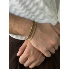Arvens Gold Iki Zincir Erkek Bileklik Paslanmaz Çelik Kadın Kararmaz Unısex Renk Atmaz