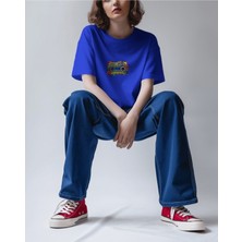 Parspera Shop Lacivert Oversize T-Shirt  Baskılı Colors Tape