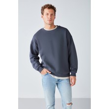 Grimelange Stephan Erkek Yumuşacık Kumaşlı Oversize Fit Yuvarlak Yakalı Antrasit Sweatshirt