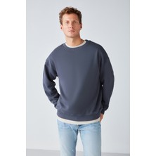 Grimelange Stephan Erkek Yumuşacık Kumaşlı Oversize Fit Yuvarlak Yakalı Antrasit Sweatshirt