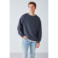 Grimelange Stephan Erkek Yumuşacık Kumaşlı Oversize Fit Yuvarlak Yakalı Antrasit Sweatshirt