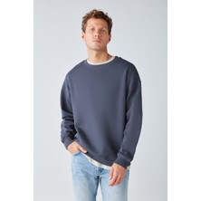 Grimelange Stephan Erkek Yumuşacık Kumaşlı Oversize Fit Yuvarlak Yakalı Antrasit Sweatshirt