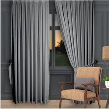 Dhm Perde Gri Ada Fon Perde Pilesiz Extraforlu Düz Dikim Büzgü Pile