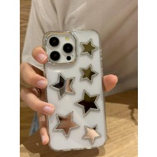 Paladyum Case iPhone 14 Pro Max Uyumlu Aynalı Yıldızlı Taşlı Şeffaf Kılıf