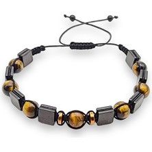 İkizler Doğaltaş Kaplangözü Hematit Doğal Taş Makrome Bileklik