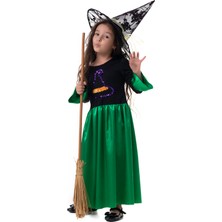 Saltare Kız Çocuk Yeşil Siyah Cadı Elbise Halloween Witch Costume Party