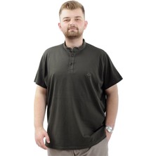 ModeXL  Büyük Beden Erkek Tişört Düğmeli Hakim Yaka T-Shirt U24339 Haki