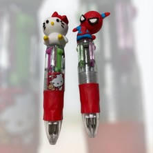 Çerçi Melek Mini Hello Kitty ve Örümcek Adam Figürlü  4 Renkli Tükenmez Kalem