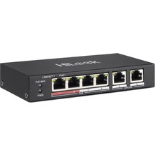 Hılook NS-0106P-35(B), 5 Port, Megabit, 4 Port Poe, 60W, +2 Port Megabit Uplink, Long Range 250METRE, Yönetilemez, Masaüstü Switch