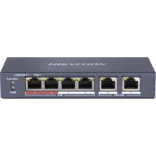 Hılook NS-0106P-35(B), 5 Port, Megabit, 4 Port Poe, 60W, +2 Port Megabit Uplink, Long Range 250METRE, Yönetilemez, Masaüstü Switch