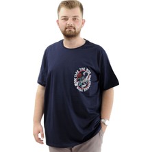 ModeXL  Büyük Beden Erkek Tişört Baskılı Bisiklet Yaka Pamuklu Change U24084 Lacivert