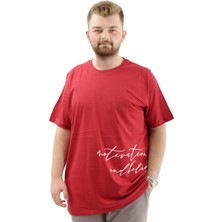 ModeXL  Battal Beden Erkek Pamuklu T-Shirt Yumuşak Dokulu Baskılı Belıef U24085 Bordo