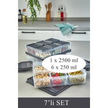 Krm Home 7'li Set Dondurucu, Bakliyat, Yemek Kabı, Piknik Kahvaltı Taze Gıda Saklama Kabı (1x2,5 LT-6X250 Ml)