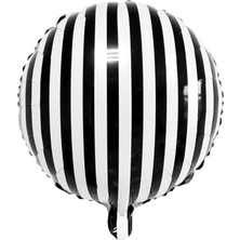 Kidspartim Siyah Beyaz Çizgili Yuvarlak Folyo Balon 18 Inç