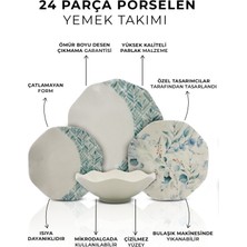 Kitchen Life Blue Leafed 24 Parça 6 Kişilik Porselen Yemek Takımı - Pasta , Çorba ,yemek , Servis Tabağı