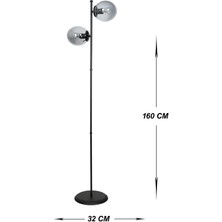 Mg Home Siyah Tasarım Tek Ayaklı Lambader 2.li Lambader Siyah Lisa E27 2 Metal Tek Ayaklı