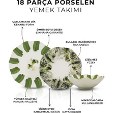 Kitchen Life Green Dream 18 Parça Yeşilli Desen 6 Kişilik Porselen Yemek Takımı - Pasta , Çorba ,yemek , Servis Tabağı