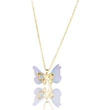 Mavi Ay Bilişim Altın Kaplama Tüllü Kelebek Butterfly Çelik Kolye 316L Steell