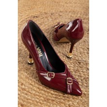 Shemard Kayra Bordo Çift Tokalı Detaylı Sivri Burunlu Stiletto