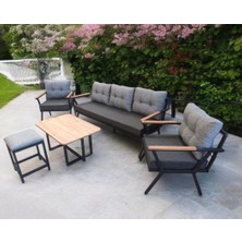 Pimango Pi Locca Bahçe ve Balkon Mobilyası Antrasit Gri 3+1+1 Sehpalı ve  Gri Puflu