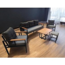 Pimango Pi Elize Bahçe ve Balkon Mobilyası Gri Antrasit 3+1+1 Sehpalı ve Gri Puflu