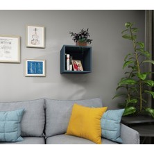 Dekormer Design Kitaplık Kare Duvar Rafı Izlanda Mavi