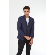 Sposo G-207 Dar Kalıp Desenli Indigo Erkek Blazer Ceket