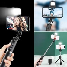 Sanec Kendiliğinden Işıklı Masaüstü Tripod Olabilen Telefon Tutuculu Kablosuz Kumandalı Selfie Çubuğu