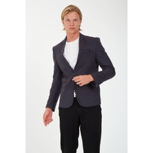 Sposo G-211 Dar Kalıp Desenli Füme Erkek Blazer Ceket