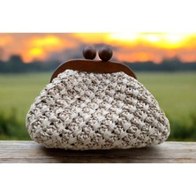 Craftatelier Ahşap Burslu El Yapımı Krem Renk Clutch Çanta
