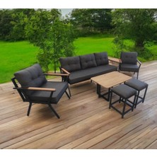 Pimango Pi Locca Bahçe ve Balkon Mobilyası Antrasit 3+1+1 Sehpa ve 2 Puflu