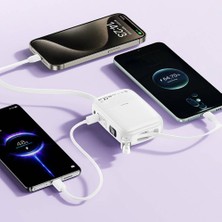 Wiwu WI-P042 Monaco Seri 10000mAh Lightning ve Type-C Kablolu Dijital Ekranlı Askılı Powerbank Beyaz