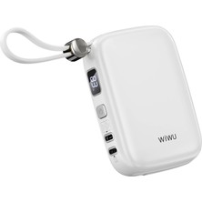 Wiwu WI-P042 Monaco Seri 10000mAh Lightning ve Type-C Kablolu Dijital Ekranlı Askılı Powerbank Beyaz