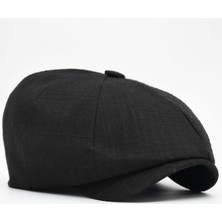 Şapkadan Ingiliz Stili London Yazlık Kasket Keten Siyah Şapka