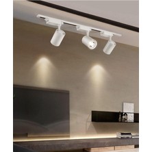 Ledim Beyaz Metal Kasa Set Beyaz Kasa Günışığı Renkli Spot 4 Adet 30W LED Ray Spot Lamba 1 Metre Ray Dahi