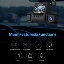 CoverZone Hd Araç Kamerası Geniş Görüş Açısı Ön Arka ve Araç Içi 3 Kamera Kanal Desteği, Hareket Dedektör Desteği, Tf Kart Desteği Dash Cam