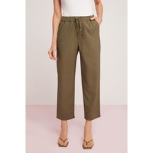 Ethiquet Berta Kadın Bengalin Kumaşlı Beli Kordonlu Jogger Haki Pantolon