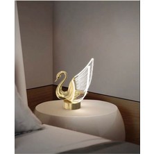 Luna Lighting Altın Luxury Şık Dizayn Tasarım Kuğu Tekli Kristal Gold Ledli Masa Lambası Metal 20 x 30