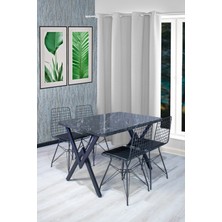Carla 120x80 Tel Sandalye Takımı 4 Kişilik Mutfak Masası - Yemek Masası - Cafe Masası - Siyah Mermer