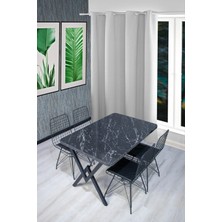 Carla 120x80 Tel Sandalye Takımı 4 Kişilik Mutfak Masası - Yemek Masası - Cafe Masası - Siyah Mermer